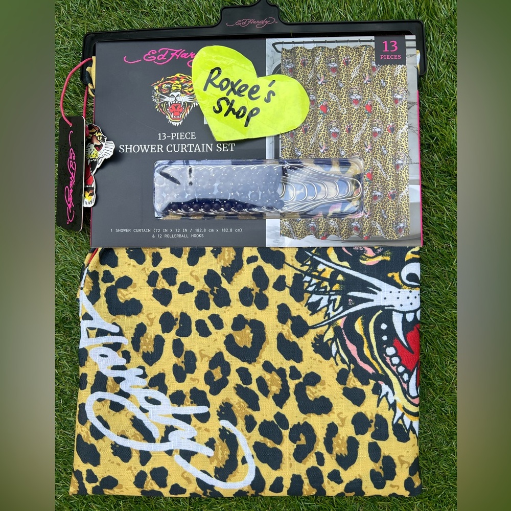 Ed Hardy Leopard Fabric Shower Curtain & Hooks